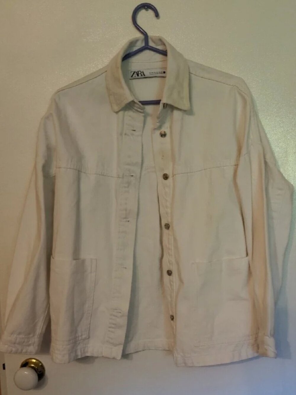Zara Cotton White Oversized Denim Jacket Size XS - Picture 2 of 8